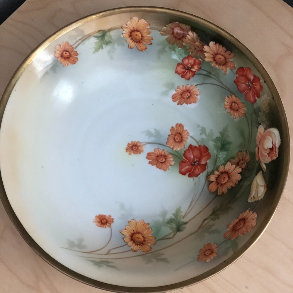 Vintage R S Germany Porcelain Serving Bowl Hand-painted Floral with Gold Trim